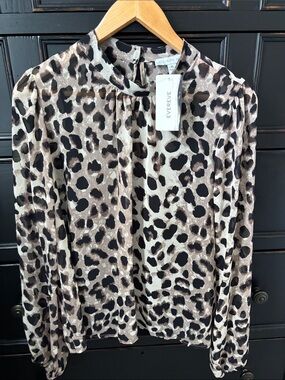 NWT Evereve Allison Joy size XL ‘Nora’ Cheetah Print Mockneck Long Sleeve Blouse